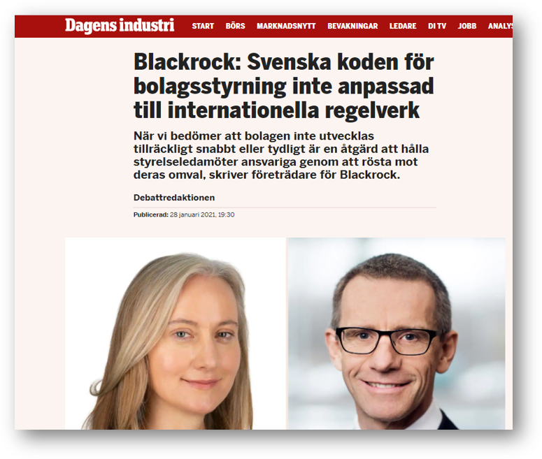 Blackrock vill öka mångfald i svenska börsbolag och styrelser 