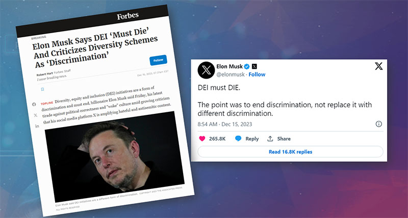 Elon Musks utspel om DEI på X - en återspegling av rådande samhällsklimat.