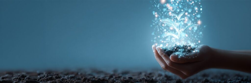 AI-kompetens symboliserad av händer med växt som strävar uppåt - TNG reder ut begreppet.